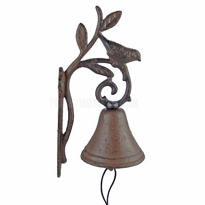 Bird On Tree Dinner Bell Cast Iron Leaves Wall Mount Antique Style Rustic Brown