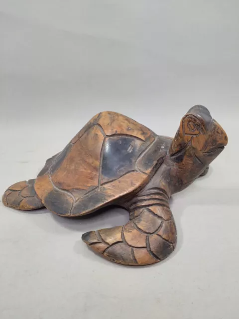 Hand Carved Sea Turtle-Wooden Statue - Nautical Decor 23cm X 19cm X 10cm 2