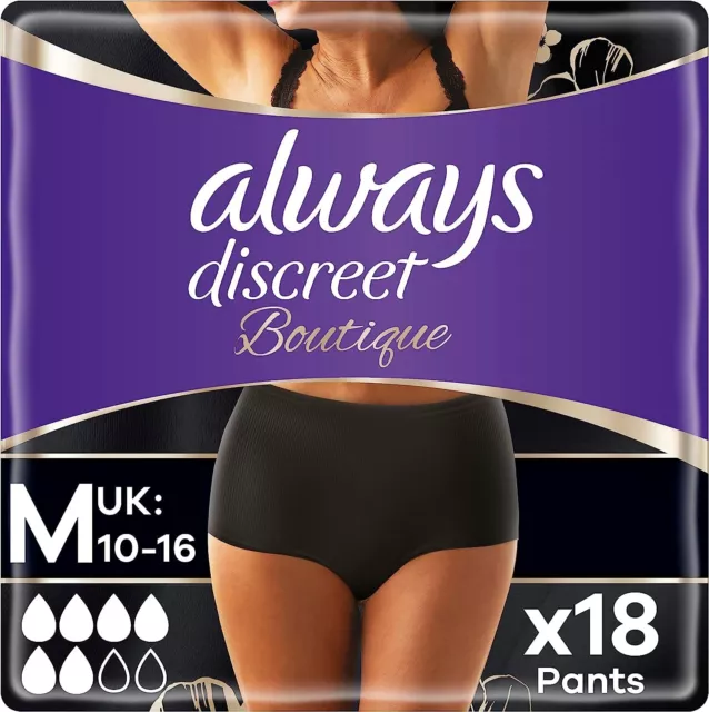 1x Always Discreet Boutique - Incontinence Pants - Black - Medium - Pack of  9