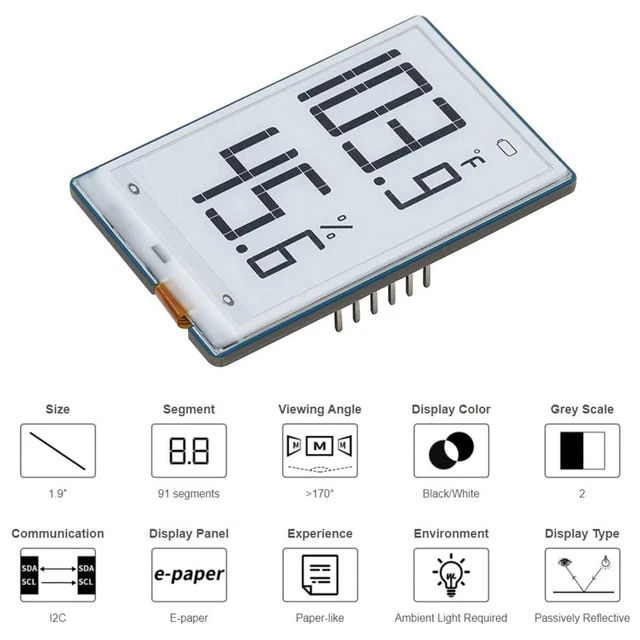 E-Ink e-Paper display module I2C interface For Raspberry C0 boards Pi F8P4