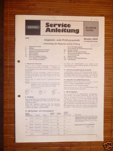 Service Manual Grundig Studio 3000 HiFi-System ORIGINAL