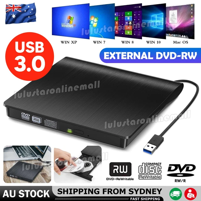 USB 3.0 SLIM Portable External DVD-RW CD-RW Combo Drive Burner Reader ...