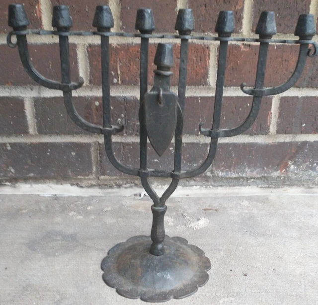Antik 1921 Freudenthal Schmiedeeiserner Jüdischer Chanukka-Leuchter Menorah