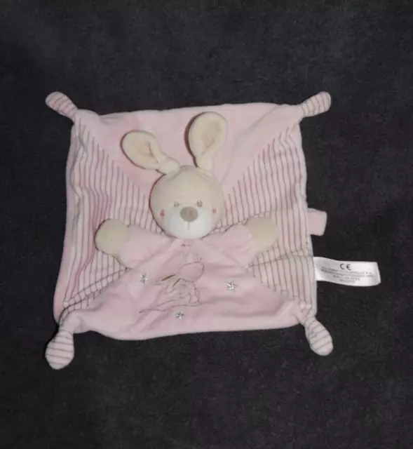 Doudou Plat Lapin Rose Etoile Argent SIMBA NICOTOY KIABI Attache Tétine TTBE
