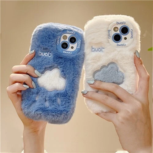 For iPhone 15 Pro Max 14 13 12 11 Luxury Love Heart Butterfly Clouds Plush Case 2