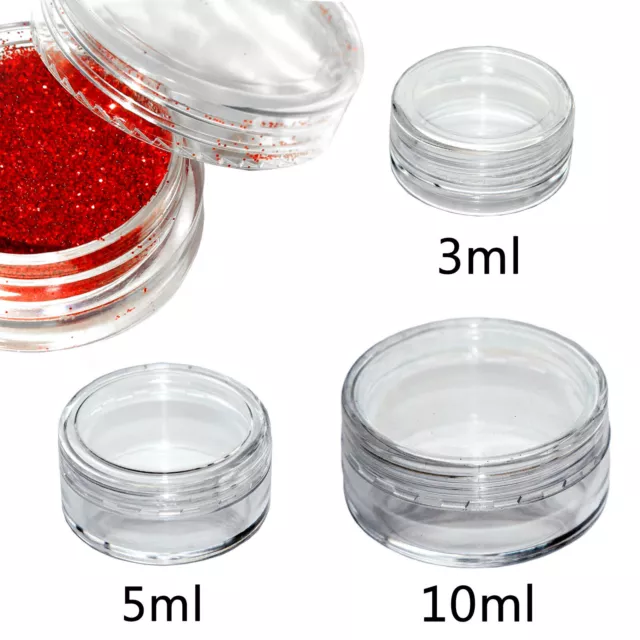 3ml 5ml 10ml Small Round Plastic Sample Pot Jar Glitter Make Up Cosmetic Travel