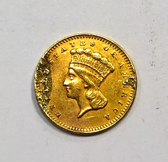 1859 S Indian Princess Large Head $1 Gold Dollar Coin San Francisco - Damaged