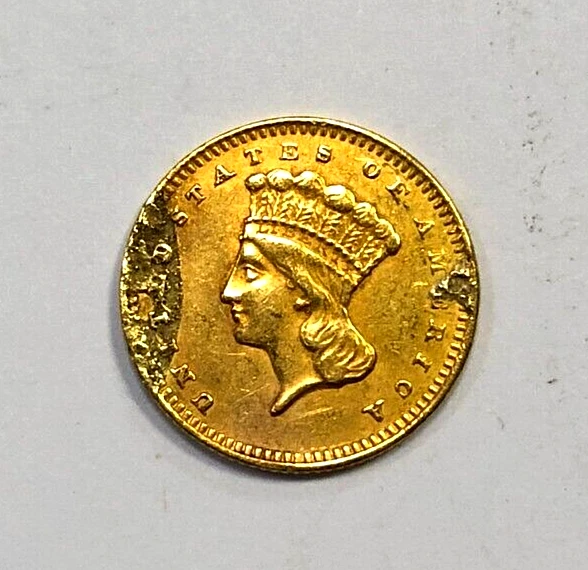 1859 S Indian Princess Large Head $1 Gold Dollar Coin San Francisco - Damaged