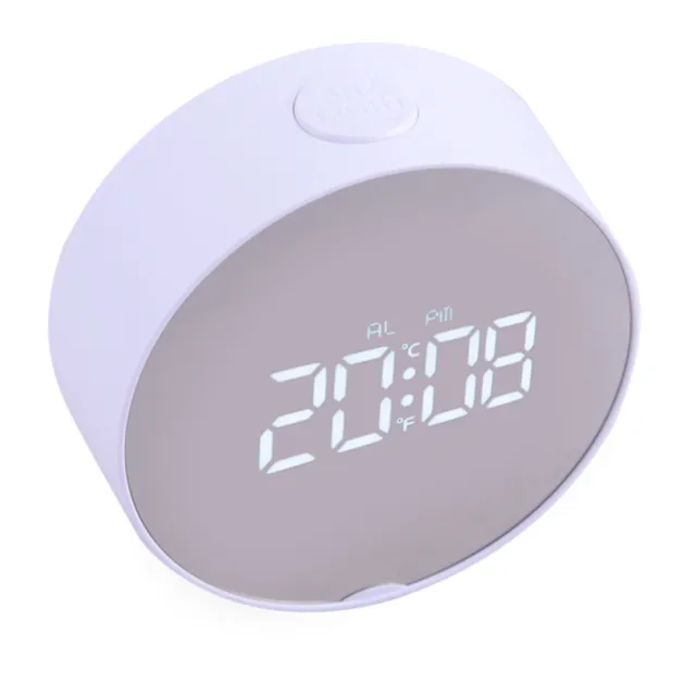 Round LED Digital Alarm Snooze Clock Display Battery Operated USB Cable 3