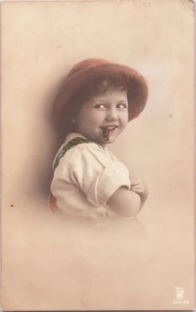 ZAYIX Cute Little Girl Smoking a Cigar Vintage Austria c 1910 Real Photo RPPC