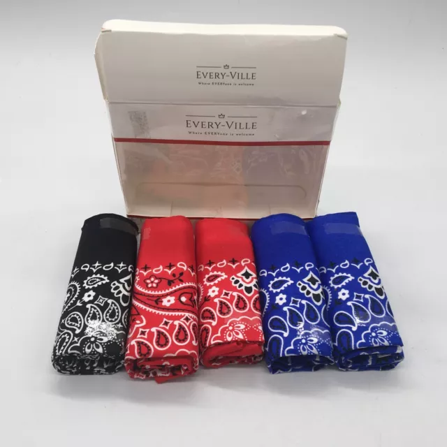 EVERY-VILLE Bandanas for Men & Women 5 Pack 100% Cotton Cowboy Head Bandanna NEW