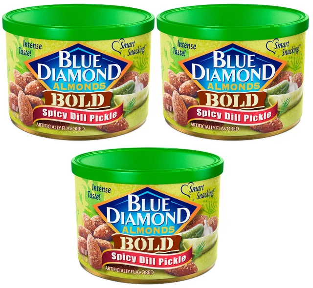 BLUE DIAMOND ALMONDS Dill Pickle Bold Spicy Flavored 6 oz Pack of 3