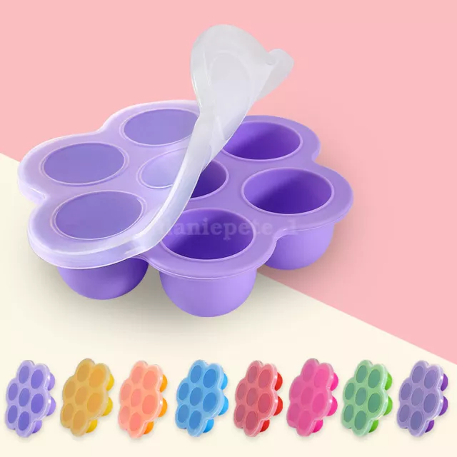 7 Cavity Trays Lid Silicone Kid Freezer Storage Food Container Baby Food Box Au