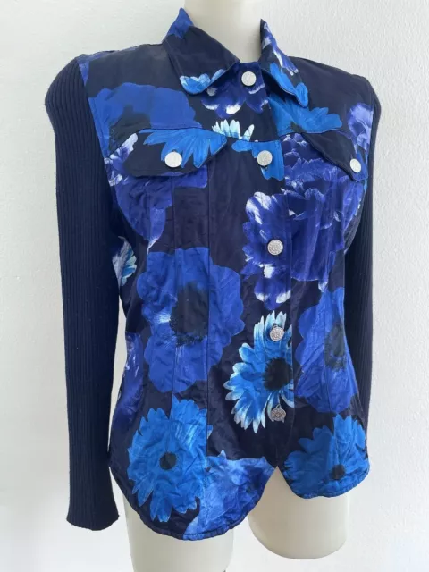 KENZO JEANS Vintage Jacket Japanese FLORAL Satin blue wool 80s90s Size IT42 AU10