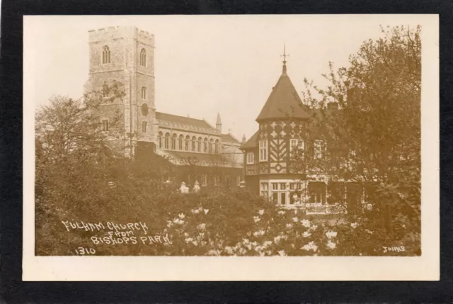 Postcard Fulham nr Hammersmith London the Church from Bishops Park RP Johns 1310