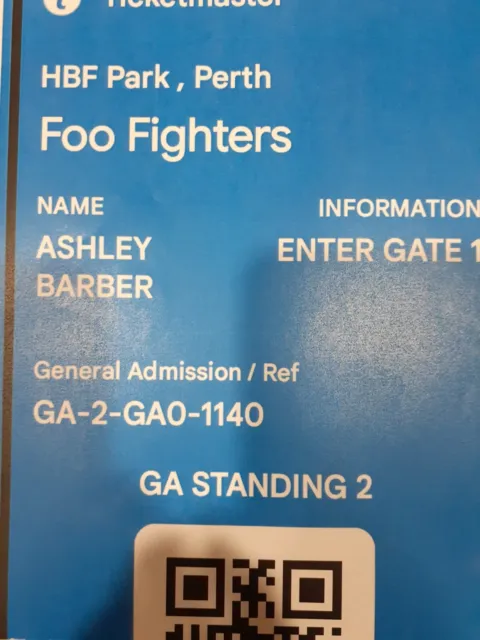Foo Fighter Ticket - Perth Concert
