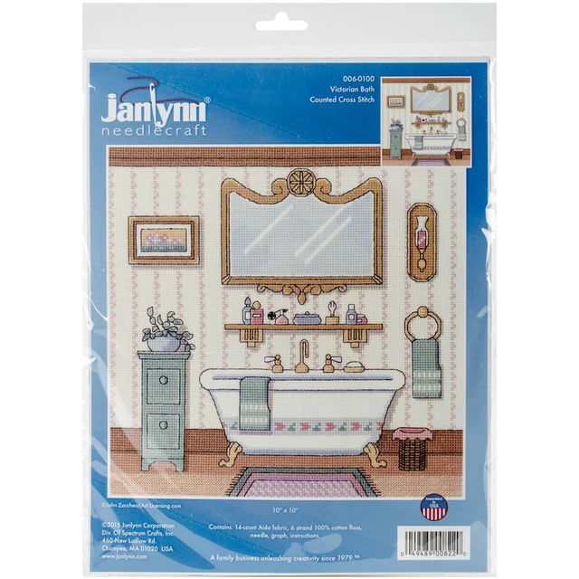 Janlynn Counted Cross Stitch Kit 10"X10"-Victorian Bath (14 Count) -06-0100