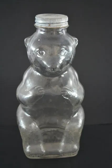 Vintage 1950's Snow Crest Beverages 7" Bear Glass Bottle Syrup Honey Bank