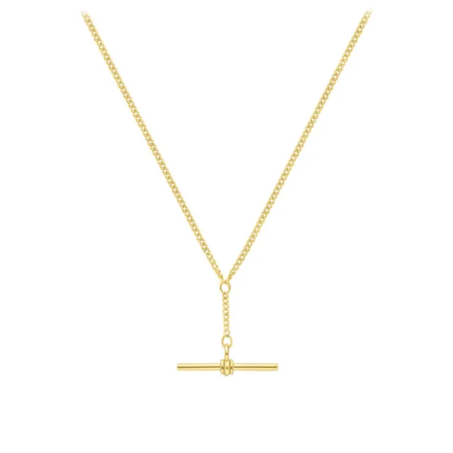 9ct Yellow Gold Jewelco London Tight-linked Curb T-Bar Necklace 18" 45cm