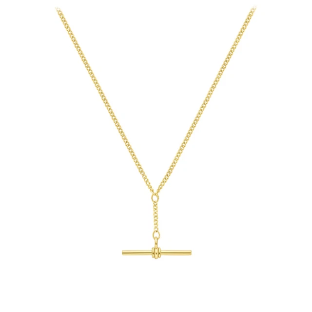 9ct Yellow Gold Jewelco London Tight-linked Curb T-Bar Necklace 18" 45cm