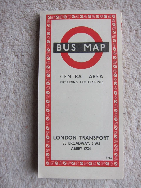 LONDON TRANSPORT BUS Map Central Area Including Trolleybuses 1962 