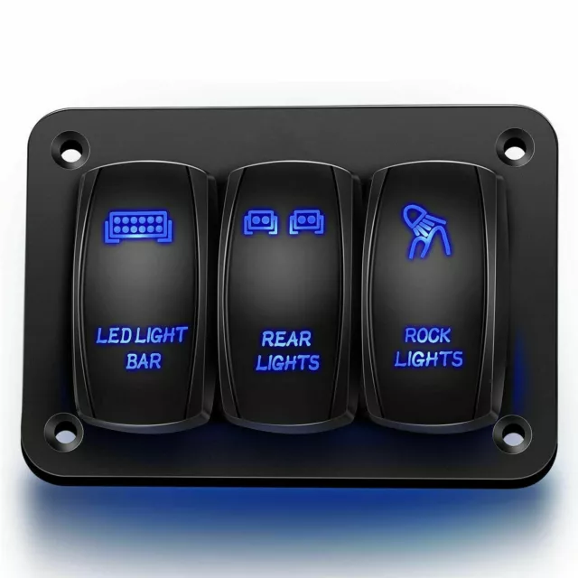 12V/24V 3 Gang Rocker Switch Panel LED Light For Bar Car Caravan Boat RV Marine