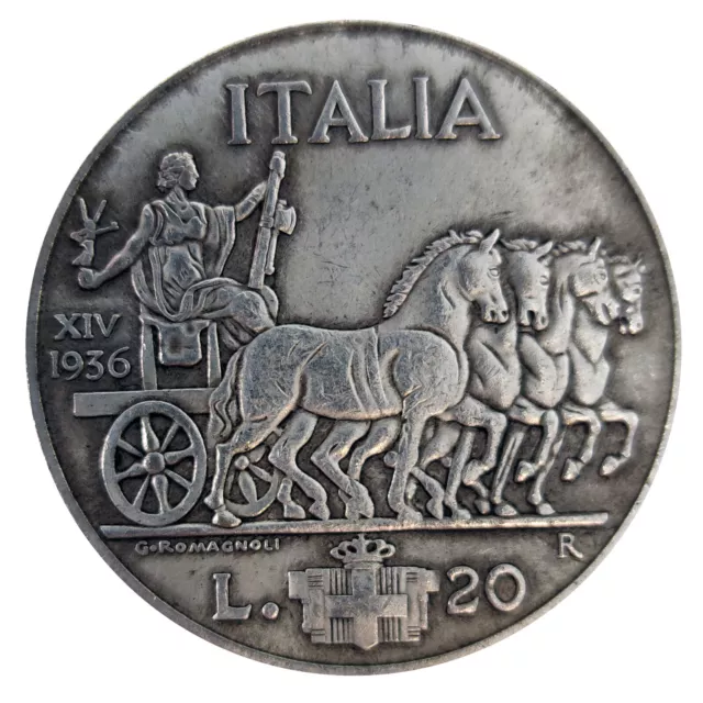 Moneta copia Italia 20 Lire 1936 Vittorio Emanuele III Quadriga Impero 35.95mm 2