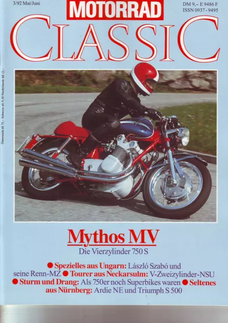 MOTORRAD CLASSIC 3/92 MV Agusta 750 S/Ardie NE 125/BMW R 51/2 /MZ Re 250/NSU 4PS