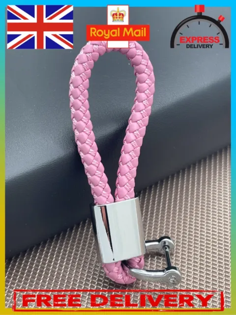 Pink Braided Leather Clear 2022 Metal Keyring Key Chain Fob Car Logo Gift