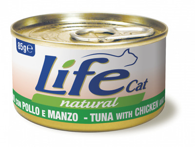 LifeCat Natural Cibo Umido per Gatti - Tonno con Pollo e Manzo - 12x85 gr