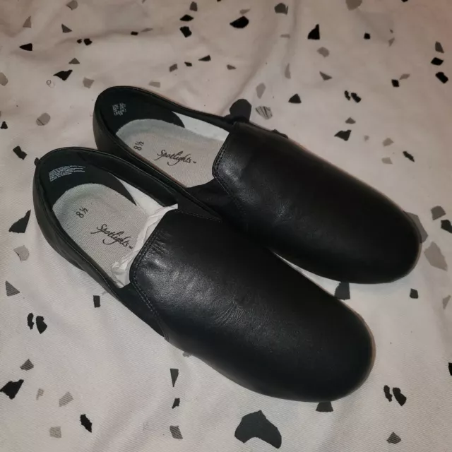 ABT Girls Jazz Dance Shoes Black Leather Spotlights Neoprene Size 13.5 US