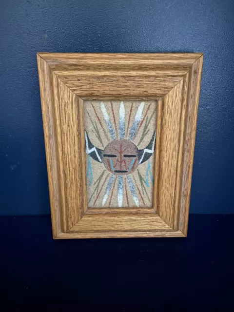 VTG Navajo Sand Painting Art/ Native American Wall Art in Wooden Frame, Signed