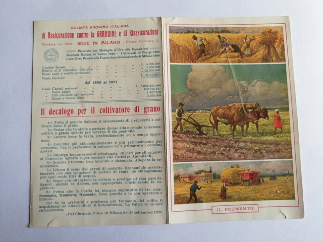 Calendario Pubblicitario Del 1922 - Assicurazioni Generali Venezia - Il Frumento