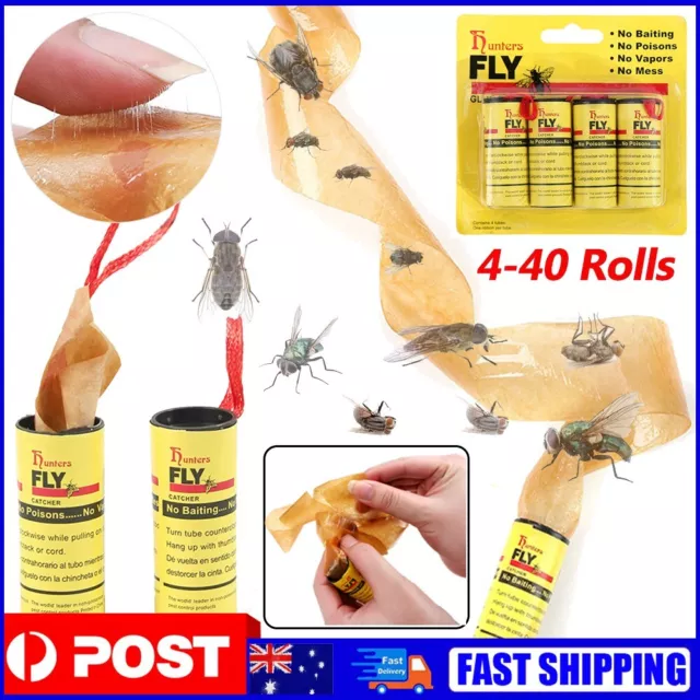 4-48 Rolls Insect Bug Fly Paper Catcher Trap Ribbon Tape Strip Sticky Flies AU