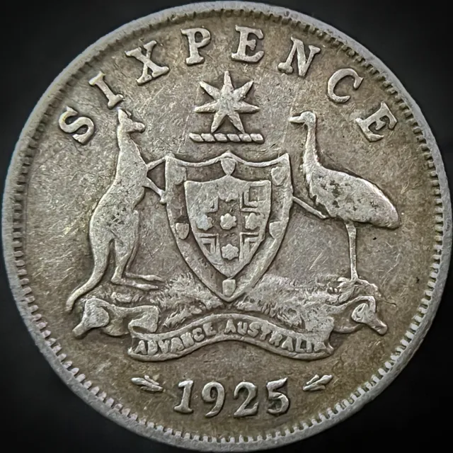 AUSTRALIA. 1925, 6 Pence, Silver - KGV, Melbourne, Sydney, Kangaroo Emu Sixpence
