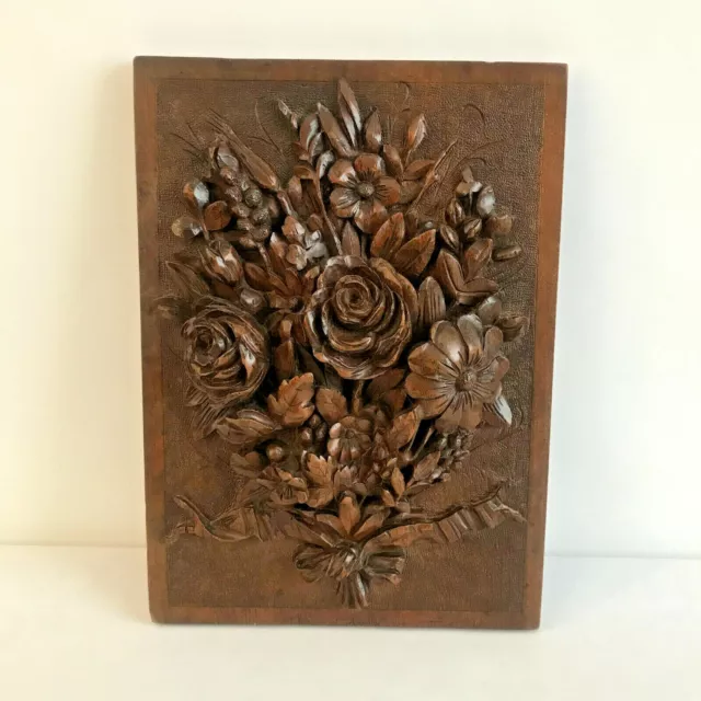 Panneau décoratif Bois sculpté Bouquet de fleurs