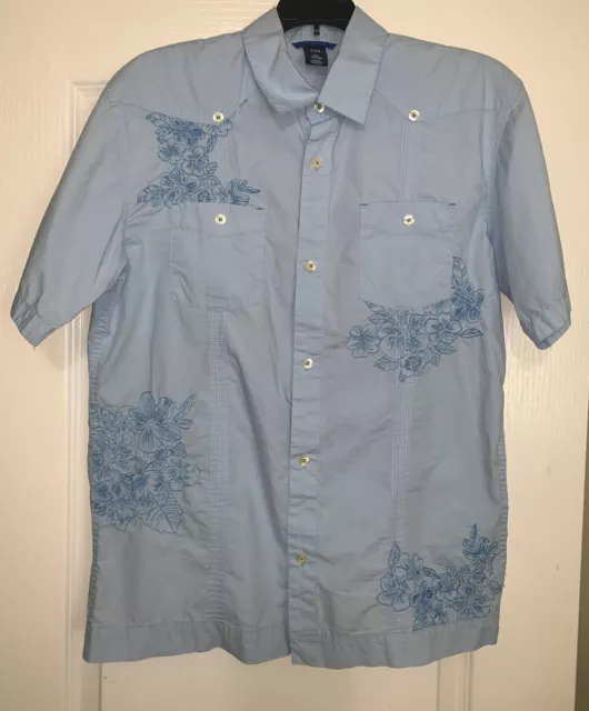 Gap Kids Boys Blue Stitched Short Sleeve Button Down Shirt Size 14-16