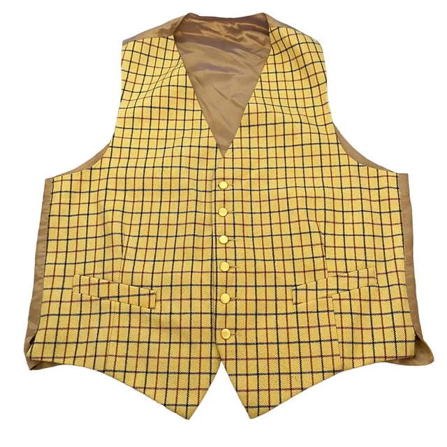 Gurteen Waistcoat 44” Tattersall Yellow Check Pure Wool Country Equestrian