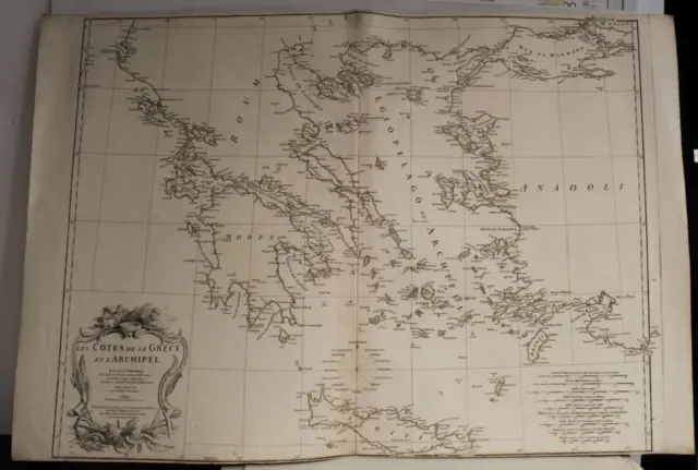 Greece & Greek Archipelago 1756 D'anville Large Antique Copper Engraved Map