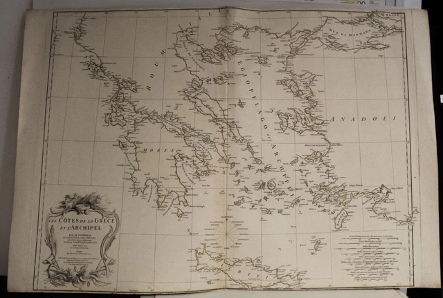 Greece & Greek Archipelago 1756 D'anville Large Antique Copper Engraved Map