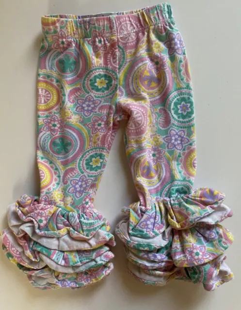 Mud Pie Baby Infant Girl's Ruffle Pants Size 0-6 Months Whimsical Colorful Print