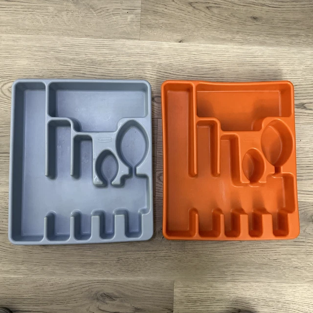 Vintage Rubbermaid Silverware Flatware Organizers 2922 Lot Of 2 Blue and Orange