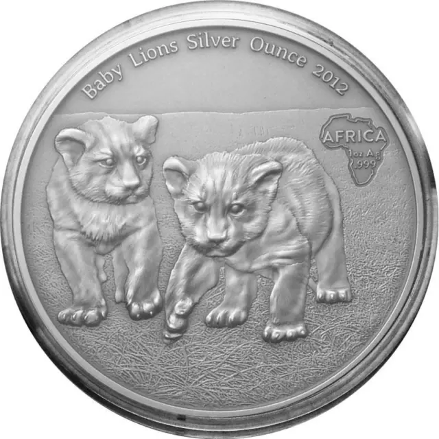 Congo 1000 Francs 2012 Lions Bébé 1 OZ Argent Certificat Étui Loose