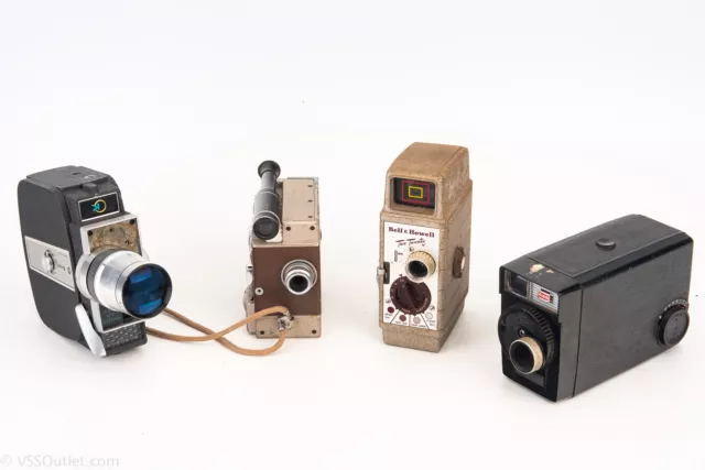 Lote de 4 cámaras de película de cine vintage Revere Kodak Bell para reparación de piezas como están v25