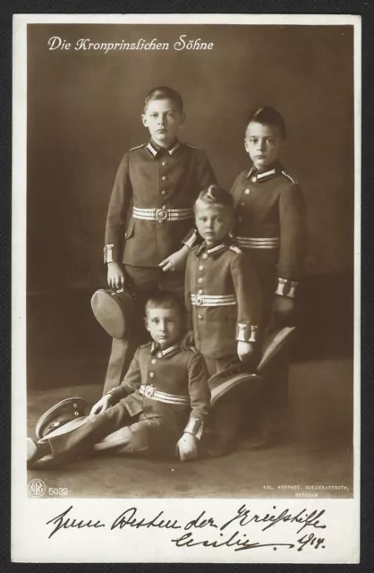 WW1 era Princes Sons of Wilhelm German Crown Prince Antique Postcard