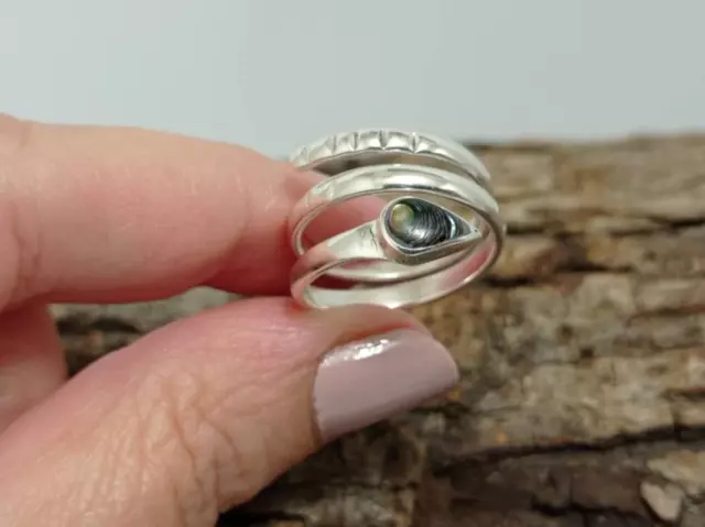 Abalone snake mexican ring ,Silver plated ring,iridescent ring,animal ring,mexic