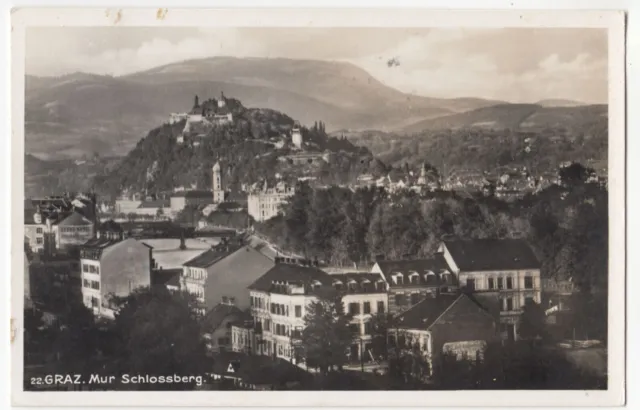 Foto-AK Graz Mur Schlossberg Steiermark 1938 gelaufen