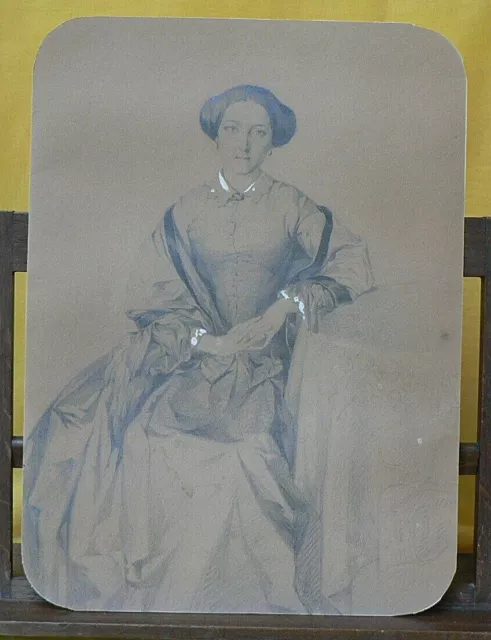 DESSIN ANCIEN ECOLE FRANCAISE DU XIXè SIECLE TRES BEAU PORTRAIT DE FEMME ASSISE