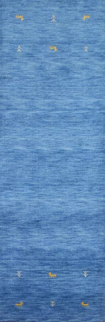 Contemporary Gabbeh 10 ft. Runner Blue Rug 9' 8" x 2' 9" Hand-knotted Wool