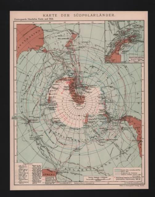 Landkarte map 1929: Karte der Süd-Polarländer. Australien